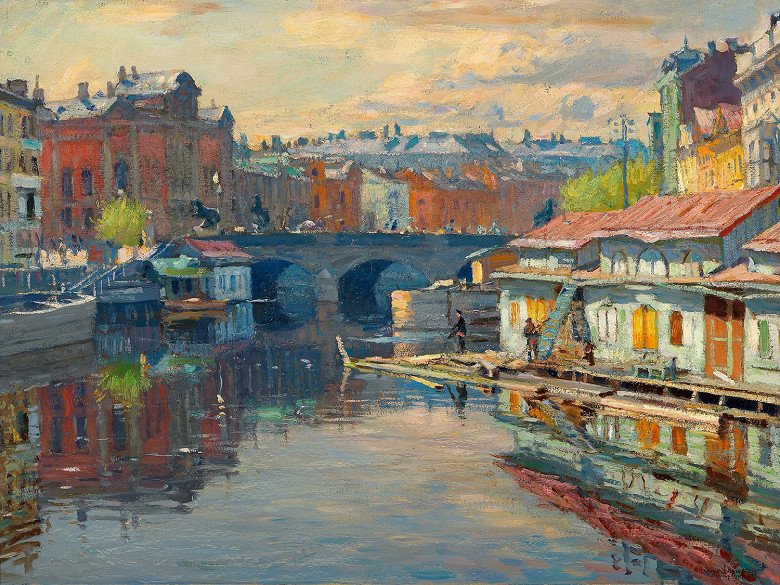Арнольд Лаховский. Набережная Фонтанки. Баржи с дровами, 1910–1920-е Музей русского импрессионизма